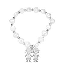 Stately Steel Stainless Steel Simulated Pearl Two Girls Bracelet