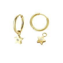 Stately Steel Stainless Steel Star CZ Dangle Earrings