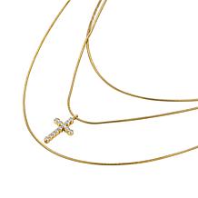 Stately Steel Stainless Steel Three Strands CZ Cross Pendant Necklace