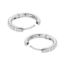 Stately Steel Stainless Steel Tube CZ Hoop Earrings