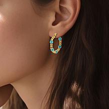Stately Steel Stainless Steel Turquoise Bead Hoop Earrings