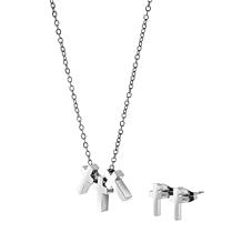 Stately Steel Triple Cross Necklace and Earrings