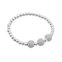 Stately Steel Triple Pavé Ball Beaded Stretch Bracelet