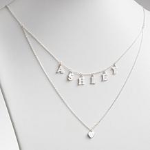 Sterling Silver 2-Row Dangle Name and Heart Necklace