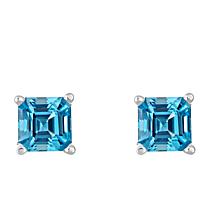 Sterling Silver 6mm Asscher-Cut 4-Prong Blue Topaz Stud Earrings