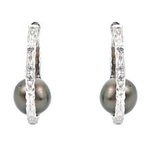 Sterling Silver 7-8mm Cultured Tahitian Pearl Oval Hoop Earrings