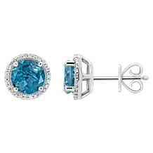 Sterling Silver 7mm Round Gemstone and Diamond Halo Stud Earrings
