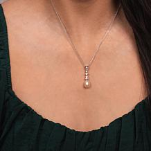 Sterling Silver 8-9mm Cultured Pearl and Created Sapphire Necklace