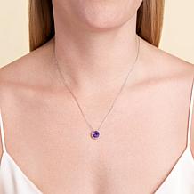 Sterling Silver Amethyst and Created White Sapphire Halo Necklace