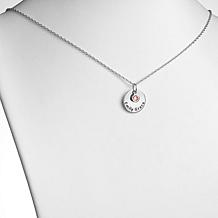 Sterling Silver Birthstone Crystal Engraved Name Disc Necklace