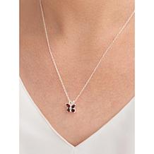 Sterling Silver Colored Gemstone Butterfly Pendant with 18" Chain