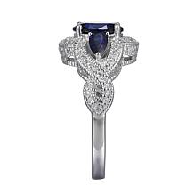 Sterling Silver Created Blue Sapphire and Cubic Zirconia Ring