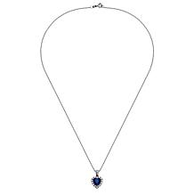 Sterling Silver Created Blue Sapphire and CZ Heart Pendant with Chain