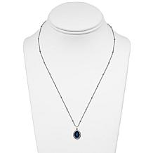 Sterling Silver Created Blue Sapphire and CZ Oval Drop Necklace
