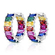 Sterling Silver Cubic Zirconia Textured Open Hoop Earrings- Snap Clasp