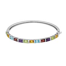 Sterling Silver Diamond and Gemstone Rainbow Bangle Bracelet
