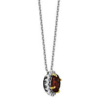 Sterling Silver Garnet and Created White Sapphire Halo Necklace