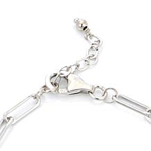 Sterling Silver Green Jade 7" Paperclip Chain Bracelet