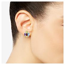 Sterling Silver Multi-Gemstone Oval Cluster Stud Earrings