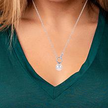 Sterling Silver Pearl and Created White Sapphire Circle Drop Necklace