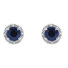 Sterling Silver Precious Gem and Diamond 5mm Round Stud Earrings