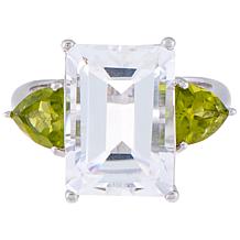 Sterling Silver Quartz and Peridot Emerald-Cut 3-Stone Engagement Ring
