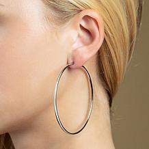 Sterling Silver Rhodium Finish Round Tube Round Hoop Earring