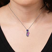 Sterling Silver Rhodolite, Amethyst & Pink Sapphire Pendant with Chain