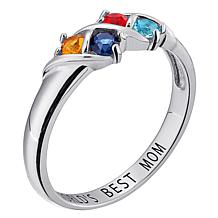 Sterling Silver Round Birthstone Crystal Band Ring - 4 Stones