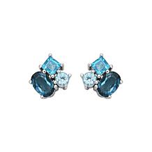 Sterling Silver Tonal Blue Topaz Cluster Stud Earrings