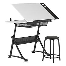 Studio Designs Fusion 2-Piece Black and White Drafting Table Stool Set