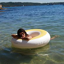 SUNNYLiFE Inflatable Tube Pool Ring Float in Butter Yellow & Cream