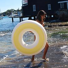 SUNNYLiFE Inflatable Tube Pool Ring Float in Butter Yellow & Cream