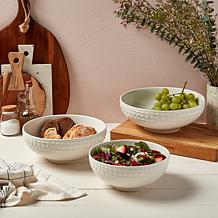 Tabletops Gallery Bloom 3-Piece White Embossed Bowl Set