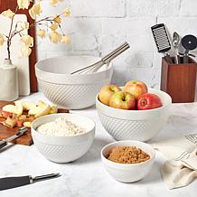 Tabletops Gallery Hobnail 4-Piece Stoneware Mixing Bowl Set - White