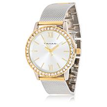 Tahari Two-Tone Women's Crystal-Accented Mesh Bracelet Watch