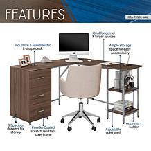 Techni Mobili L-Shape Home Office Desk with Storage, Gold