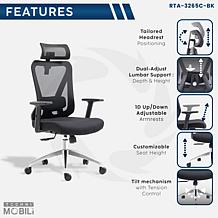 Techni Mobili Truly Ergonomic Mesh Office Chair with Headrest - Black