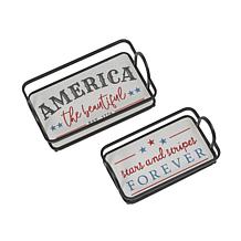 The Gerson Company Assorted Metal and Engraved Wood Americana Trays