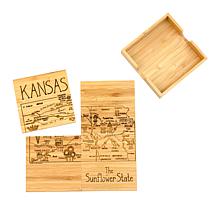 Personalized Engraved Long Island State Puzzle 4 Piece Bamboo Coaster Set with Case selling