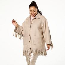 TWRHLL by Christie Brinkley Brushed Faux Melton Jacket with Fringe
