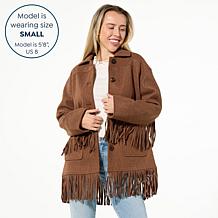 TWRHLL by Christie Brinkley Brushed Faux Melton Jacket with Fringe