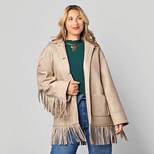 TWRHLL by Christie Brinkley Brushed Faux Melton Jacket with Fringe