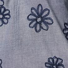 TWRHLL by Christie Brinkley Floral Applique Long Sleeve Split Neck Top