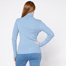 TWRHLL by Christie Brinkley Knot Button Rib Knit Turtleneck Sweater