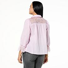 TWRHLL by Christie Brinkley Lace Sleeve Button-Down Top