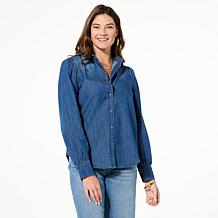 TWRHLL by Christie Brinkley Puff Sleeve Denim Blouse
