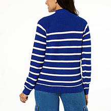 TWRHLL by Christie Brinkley Striped Mock-Neck Sweater