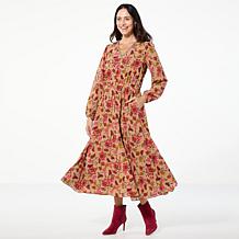 TWRHLL by Christie Brinkley V-Neck Long-Sleeve Maxi Dress