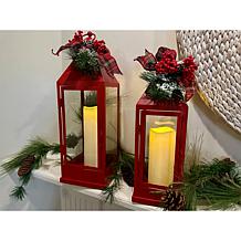 Unmatched 2-piece Set Flameless Lanterns with Holiday Bows